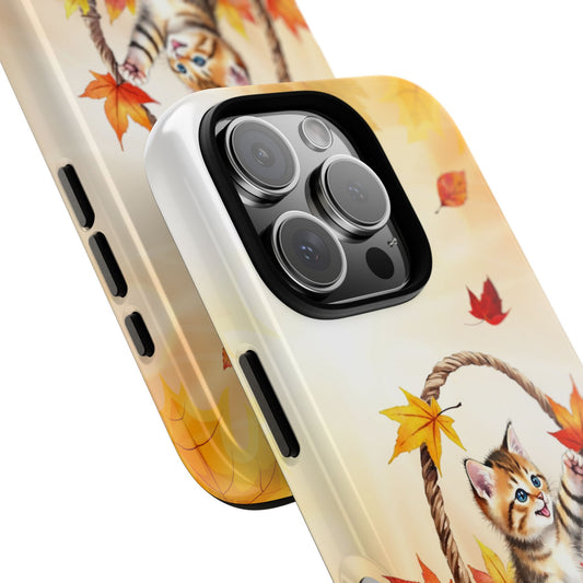 Autumn Kitten Tough Phone Case - Cute Cat in Fall Leaves for Popular Smartphones