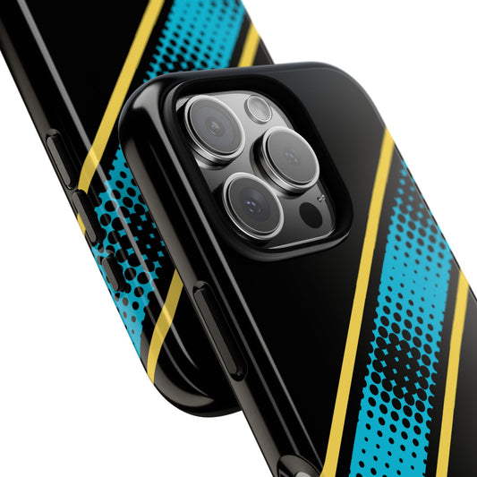 Pop Art Halftone Tough Phone Case - Abstract Diagonal Stripe in Cyan, Yellow & Black for Popular Smartphones