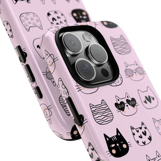 Kawaii Cats Phone Case - Cute Cat Pattern in Pink - Fun Kitty Design Protective Tough Case for Popular Smartphones