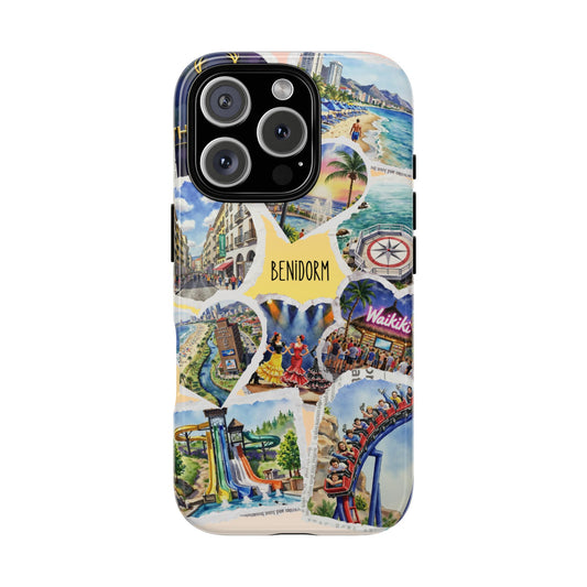 Benidorm Spain Tough Phone Case - Beaches Bars Flamenco Waterpark Rollercoaster Collage - Fun Summer Gift for Holiday Lovers