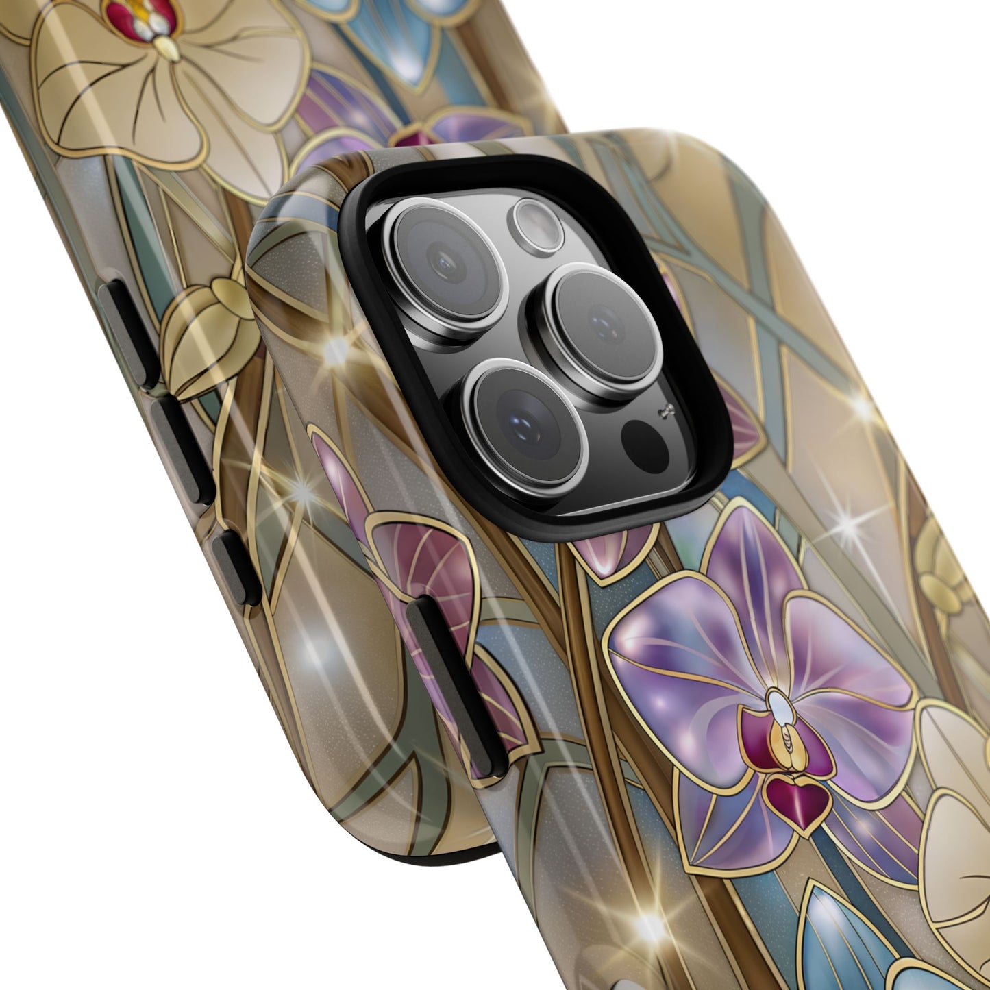 Wild Orchids Stained Glass Effect Phone Case for iPhone 16 15 14 13 12 11 Pro Max, Samsung S25 S24 S23 S22 S21 S20 Plus Ultra & Google Pixel
