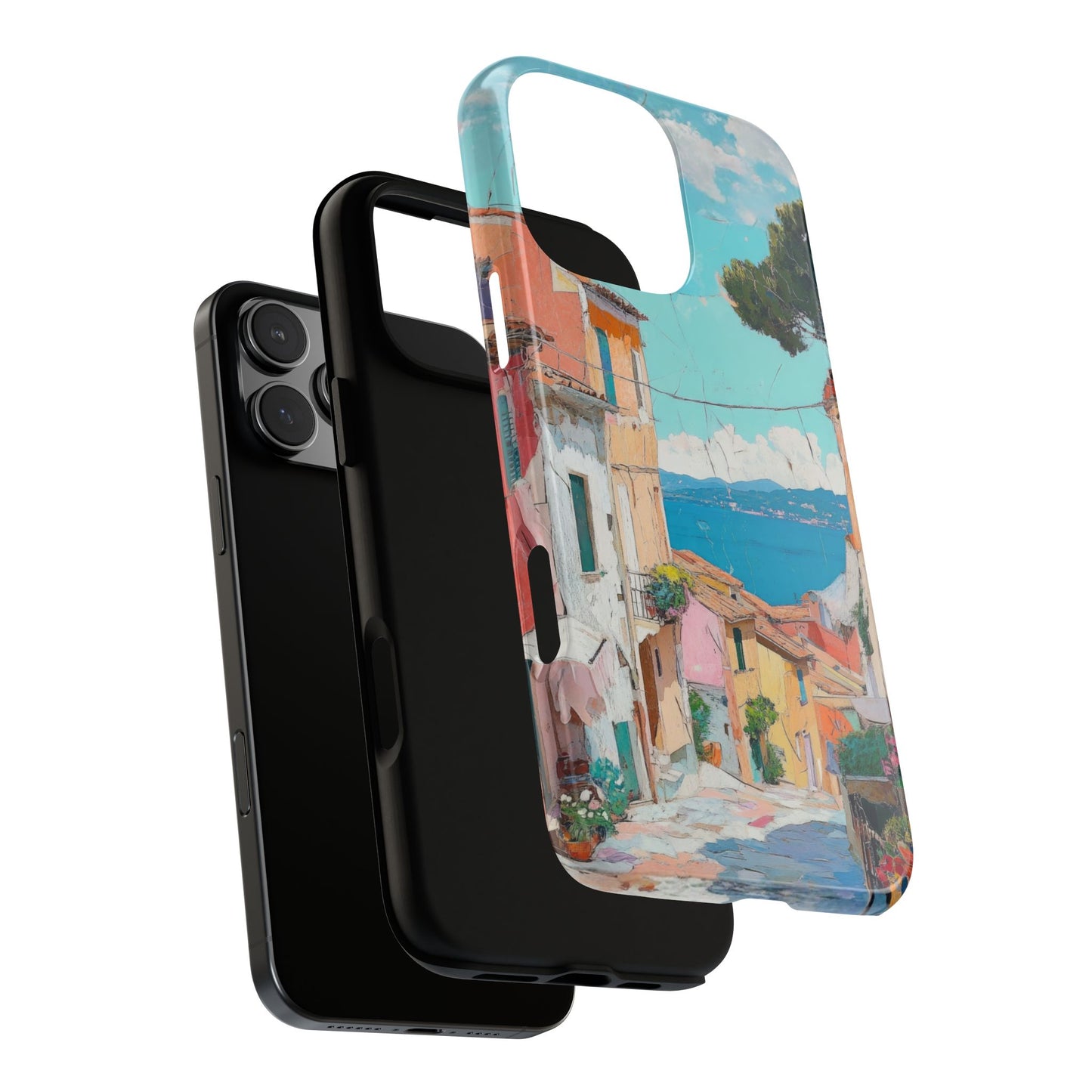 Mediterranean Lane Tough Phone Case with Coastal Village Seaside Design