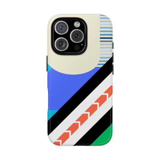 Bold Abstract Geometric Phone Case - Color Block Zigzag Stripe Tough Case with Bauhaus Vibes for popular smartphones, Check Desc