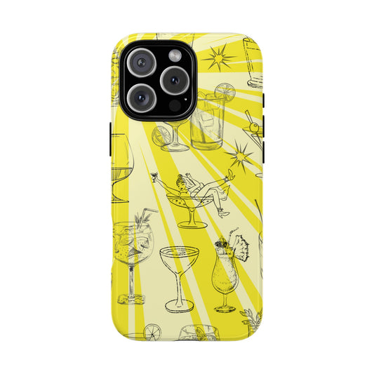 Cocktail Hour - Yellow Retro Drinks Sketch Tough Phone Case