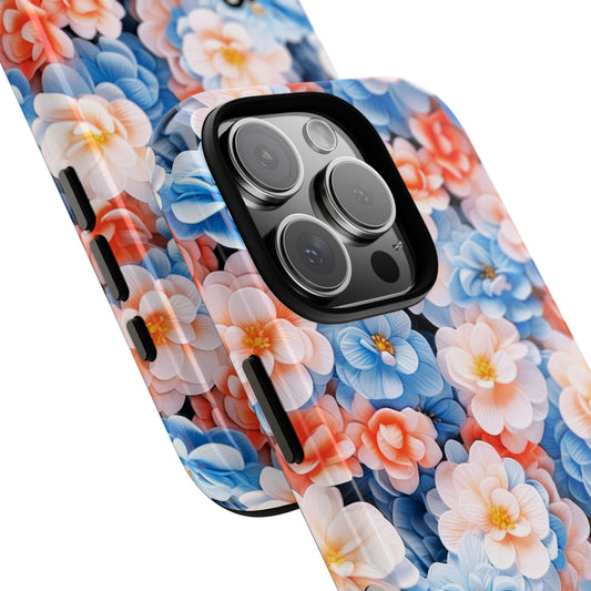 Phone Case, Vibrant Begonia Seamless Pattern, Tropical Floral Design, Bold & Elegant Cover, Gift for Nature Lovers, Gratitude and Harmony