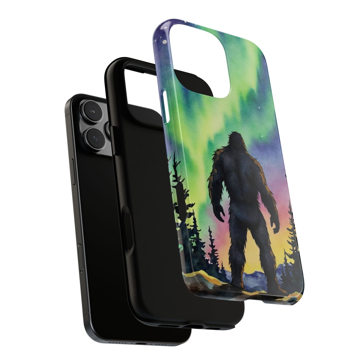 Sasquatch Under Aurora Borealis Tough Phone Case - Bigfoot Northern Lights Design