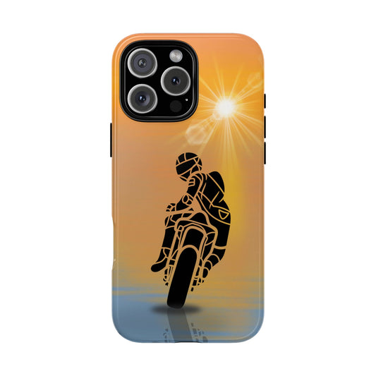 Motorcycle Rider Tough Phone Case - Sunrise Glow Biker Art - Protective Cover