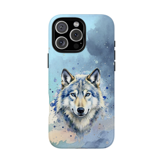 Arctic Wolf Tough Phone Case - Watercolor Wildlife Art - Blue Ice Animal Design