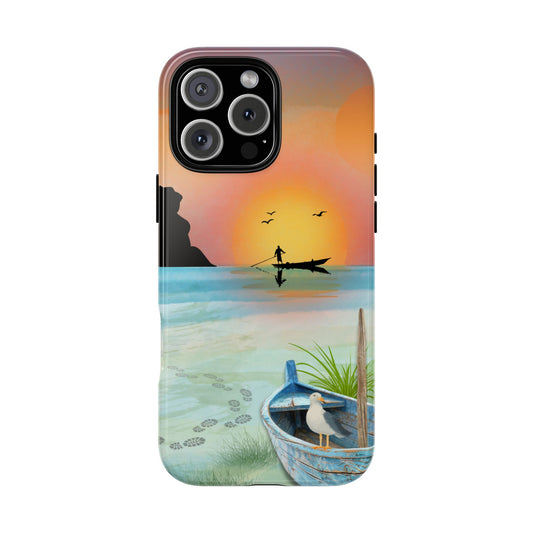 Asian Sunrise Scene - Serene Seaside Art Tough Phone Case