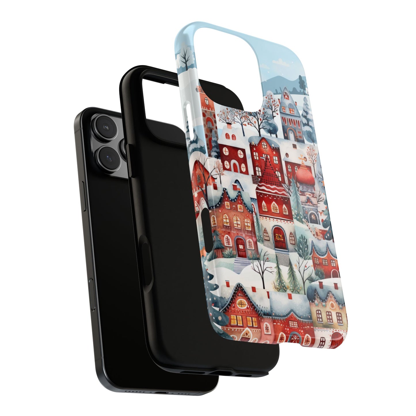 Scandinavian Winter Village Tough Phone Case with Festive Red Houses