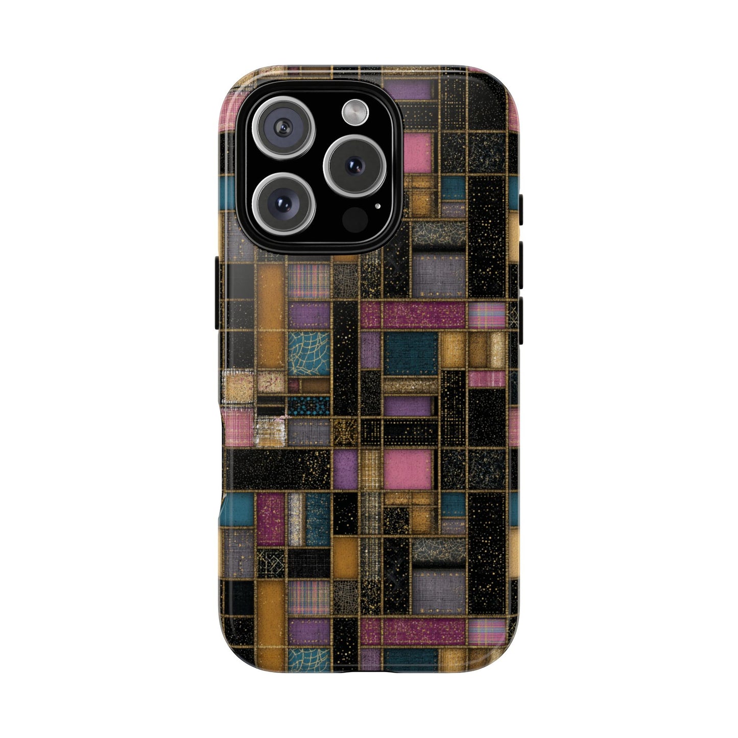 Dark Luxe Tiles Phone Case - Glam Geometric Gold Accents Design for Popular Smartphones