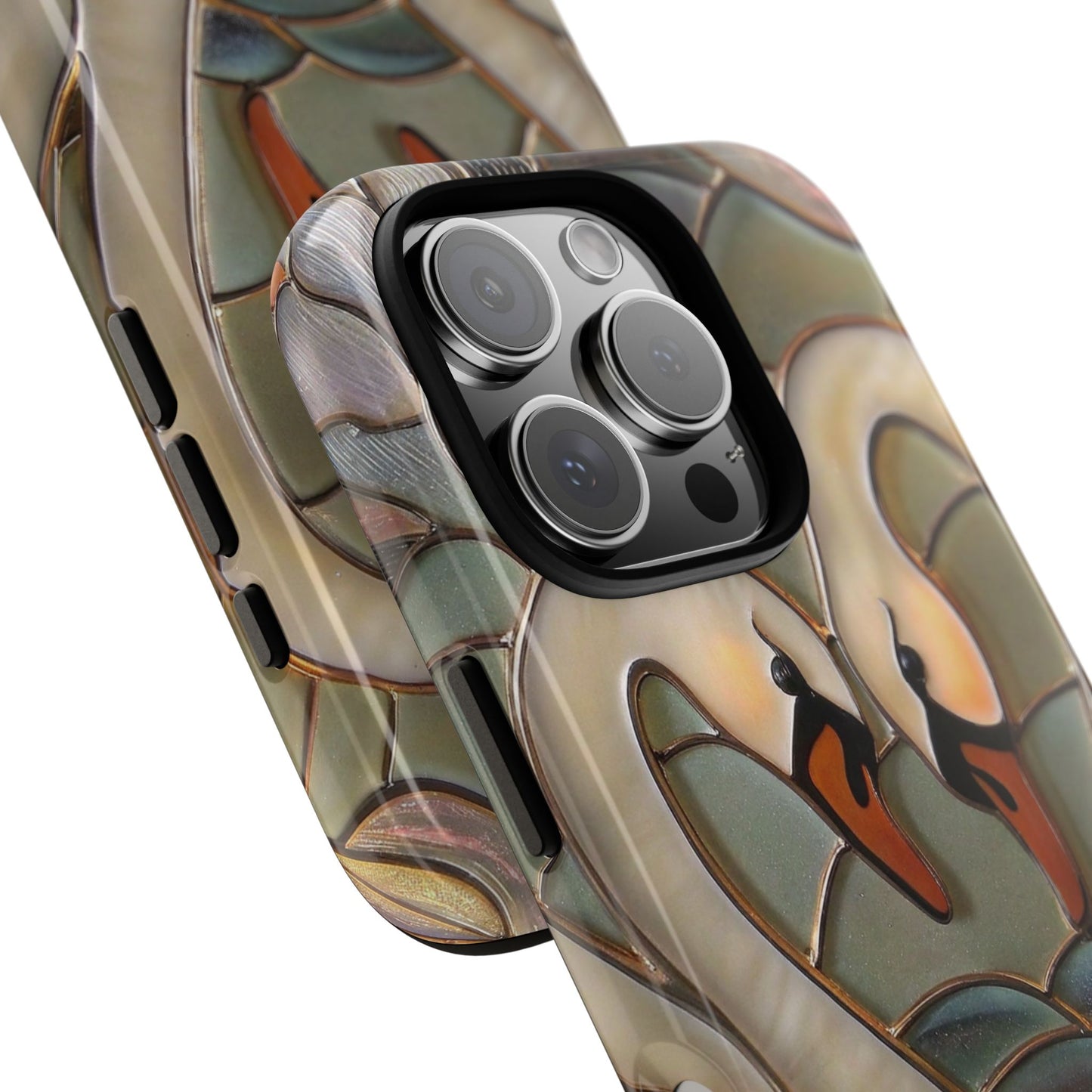 Stained Glass Swan Heart Tough Case, Protective Phone Cover, Romantic Bird Art, Animal Lovers Gift,  Google, Elegant Pastel