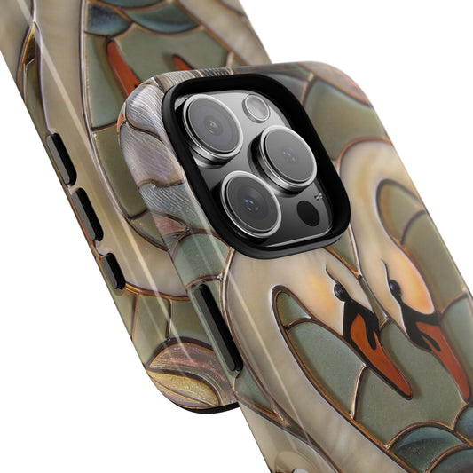 Stained Glass Swan Heart Tough Case, Protective Phone Cover, Romantic Bird Art, Animal Lovers Gift,  Google, Elegant Pastel