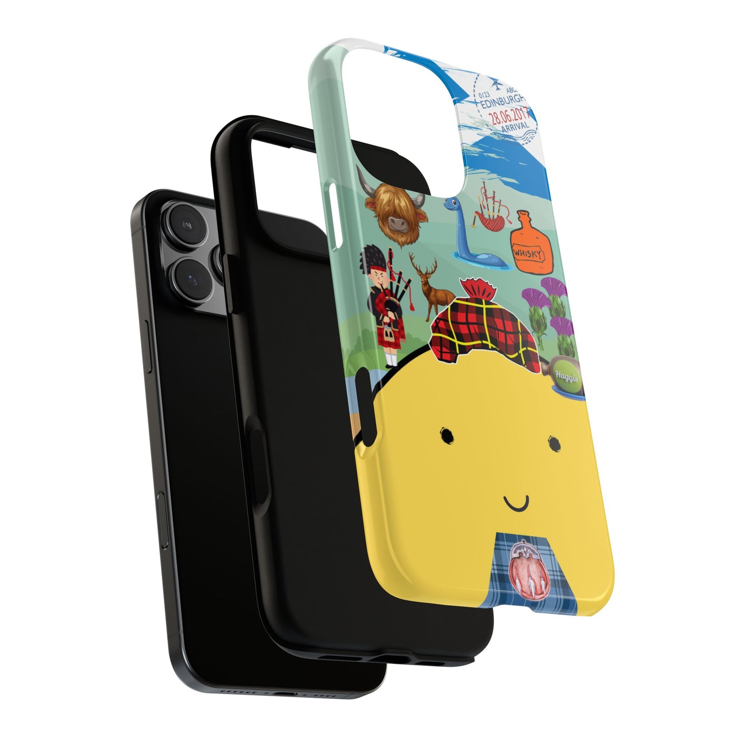 WanderBlob in Scotland - Highland Adventure Tough Phone Case with Scottish Icons and Tartan Charm