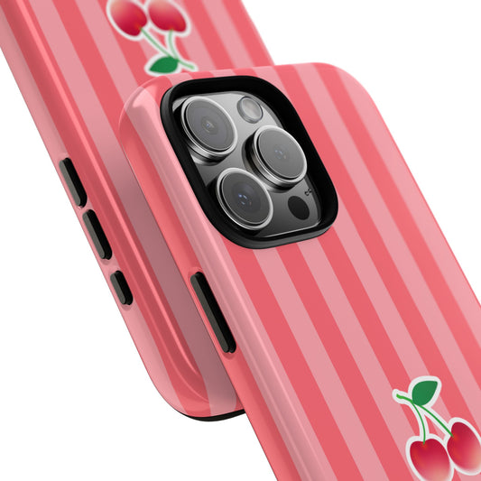 Bold Cherry Tough Phone Case - Candy Stripe Retro Red