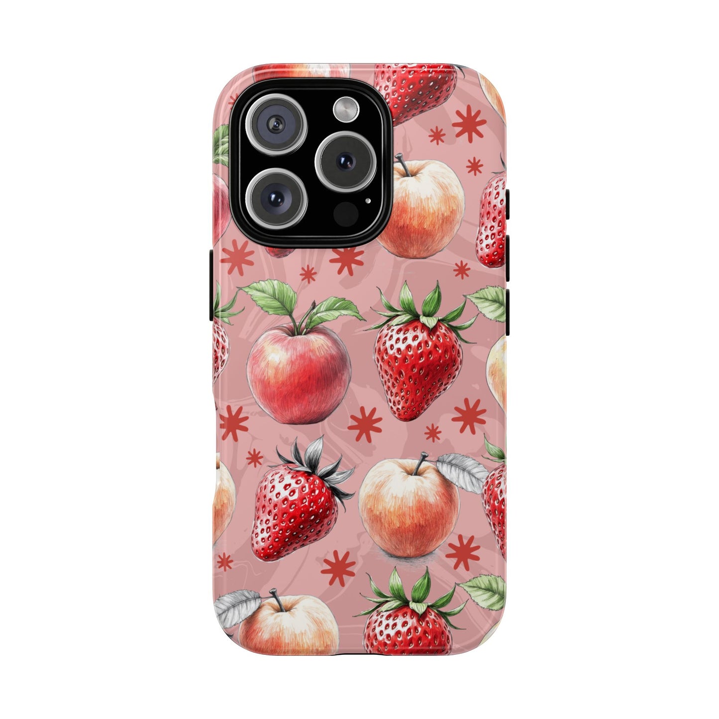Strawberries and Peaches Pattern Phone Case for iPhone 16 15 14 13 12 11 Pro Max, Samsung Galaxy S25 S24 S23 S22 S21 S20 Plus Ultra & Google