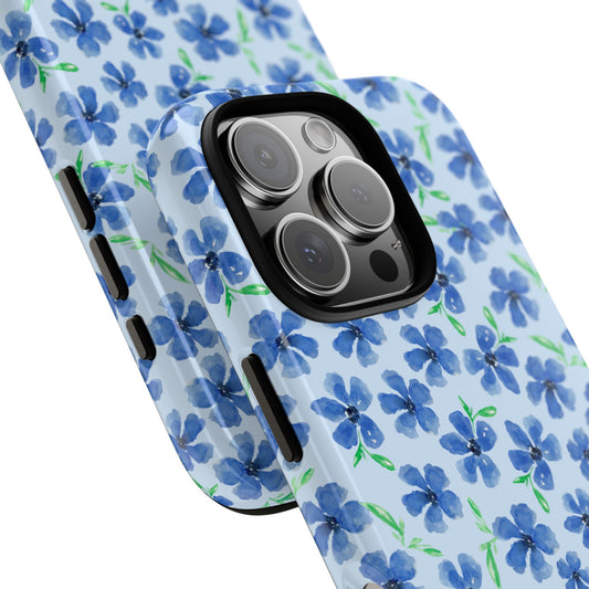 Blue Watercolor Floral Collage Phone Case - Soft Pale Blue Background, Abstract Lily-Inspired Flowers, Tough Case for Popular Smartphones