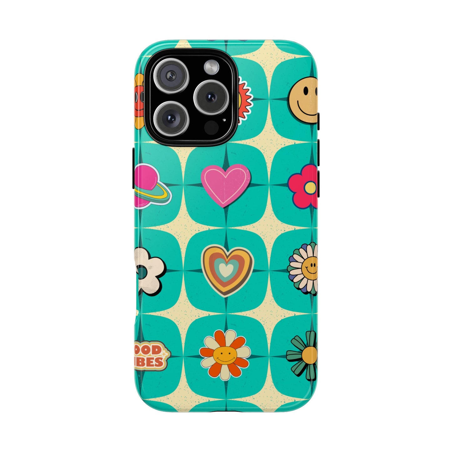 Retro Good Vibes - 70s Smiley & Floral Tough Phone Case
