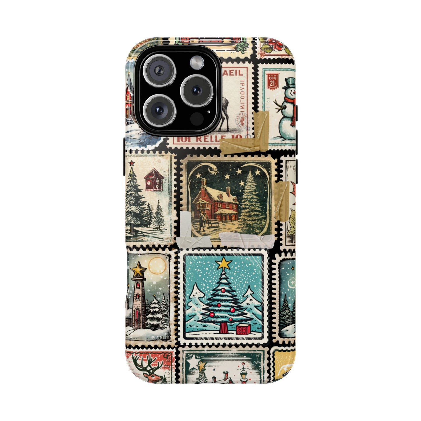 Retro Holiday Stamp Tough Phone Case - Vintage Christmas Collage with Cozy Winter Charm