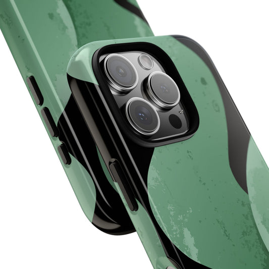 Olive Green Wave Abstract Phone Case - Minimalist Vertical Design on Black