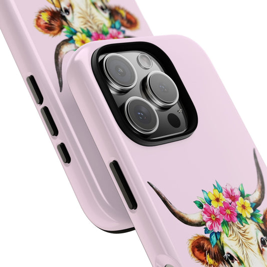 Highland Cow Phone Case - Boho Cow with Dreamcatchers & Flowers - Colorful Watercolor Cow