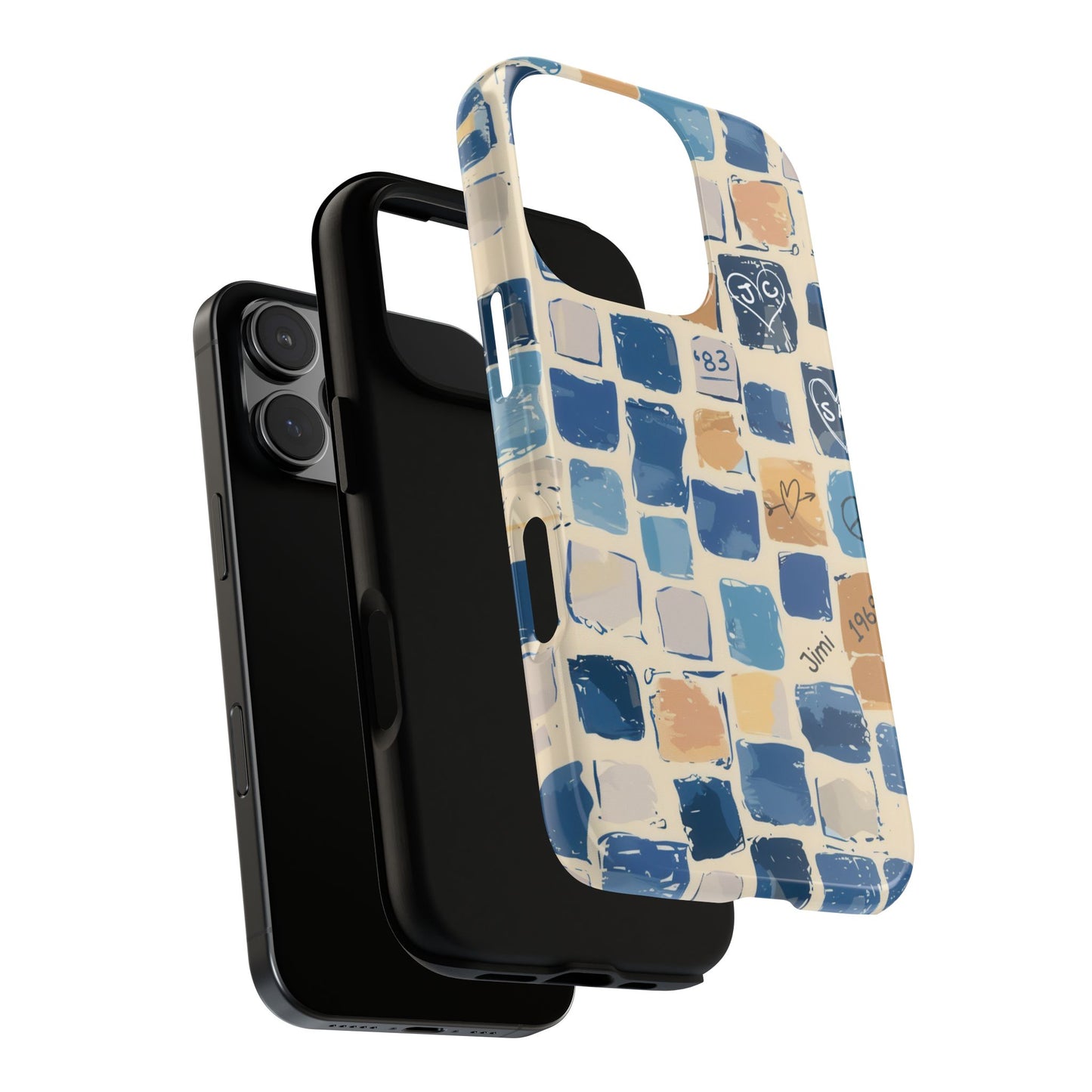 Blue Graffiti Squares Phone Case - Abstract Patchwork Design for Popular Smartphones