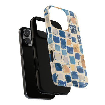 Blue Graffiti Squares Phone Case - Abstract Patchwork Design for Popular Smartphones