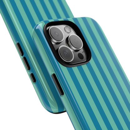 Aqua & Teal Striped Tough Phone Case - Minimal Retro Vibes