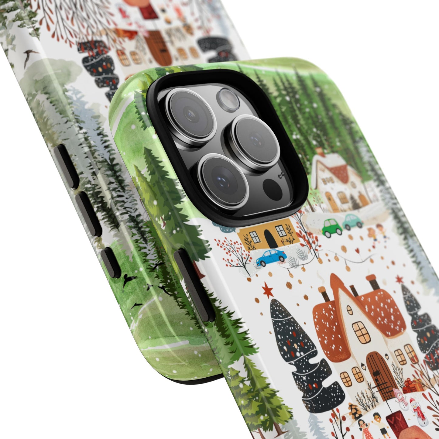 Scandi Christmas Village Tough Phone Case - Cozy Winter Cottage Scene - Nordic Festive Illustration