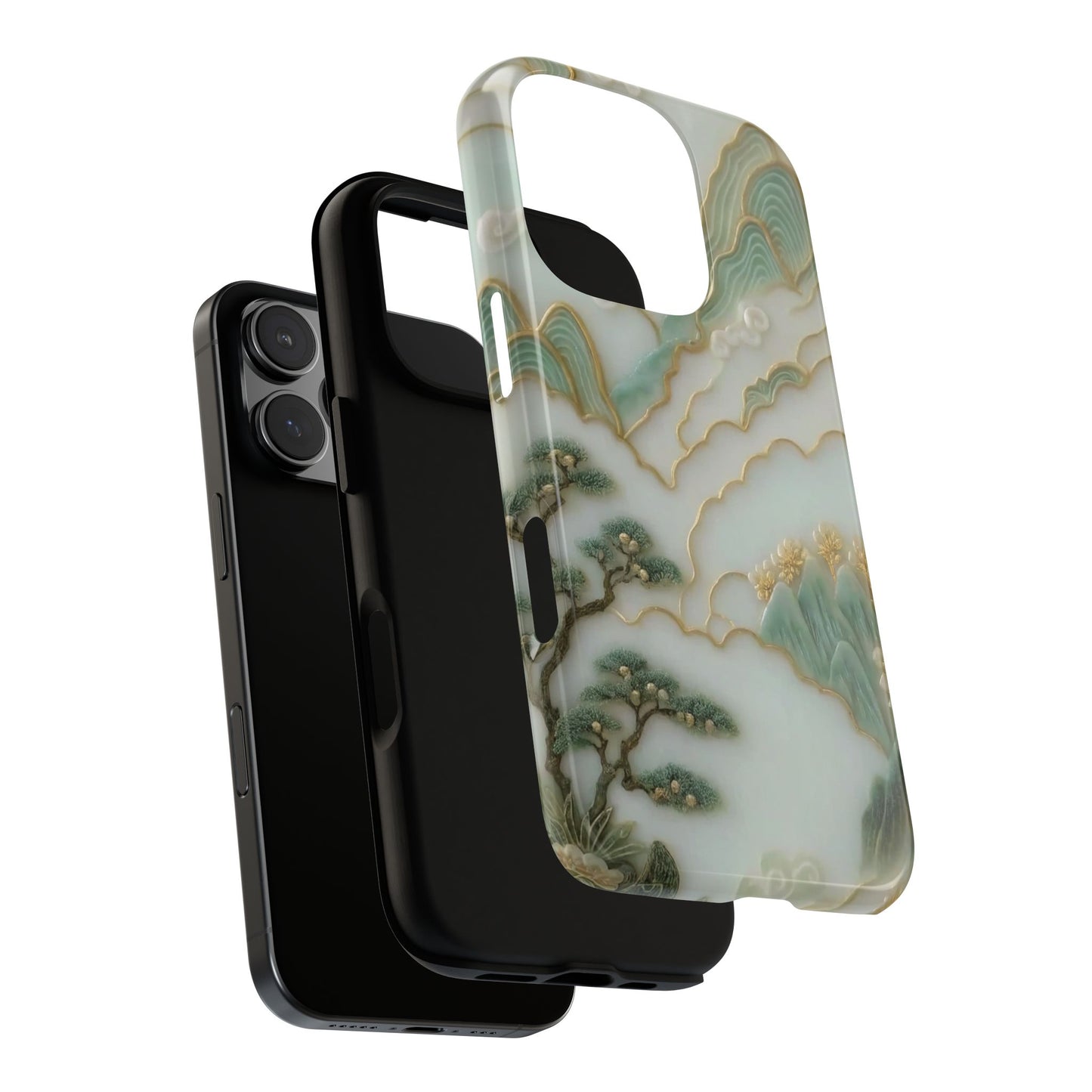 Asian Jade Carving Style Tough Cases, Chinese Landscapes, Mountain View, Bonsai Trees Phone Case, Protective Phone Cover, Unique Gift,