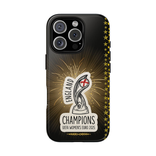 England Lionesses Champions Phone Case - UEFA Women's Euro 2025 Trophy Design - Stars & Fireworks iPhone and Samsung Cover