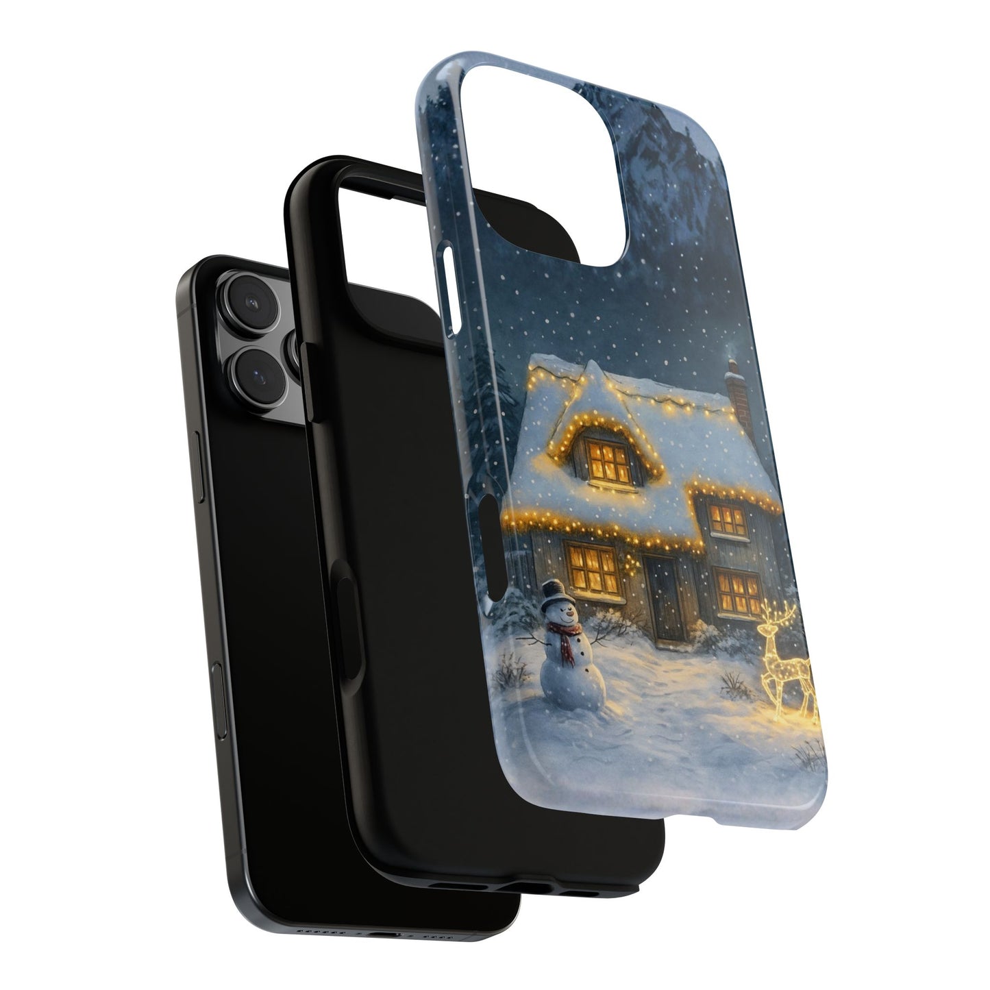 Snowy Cottage with Reindeer Lights Tough Phone Case