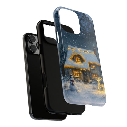 Snowy Cottage with Reindeer Lights Tough Phone Case