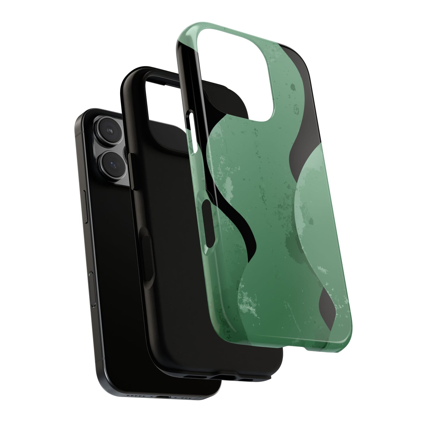 Olive Green Wave Abstract Phone Case - Minimalist Vertical Design on Black, Fits iPhone, Samsung Galaxy & Google Pixel, various models