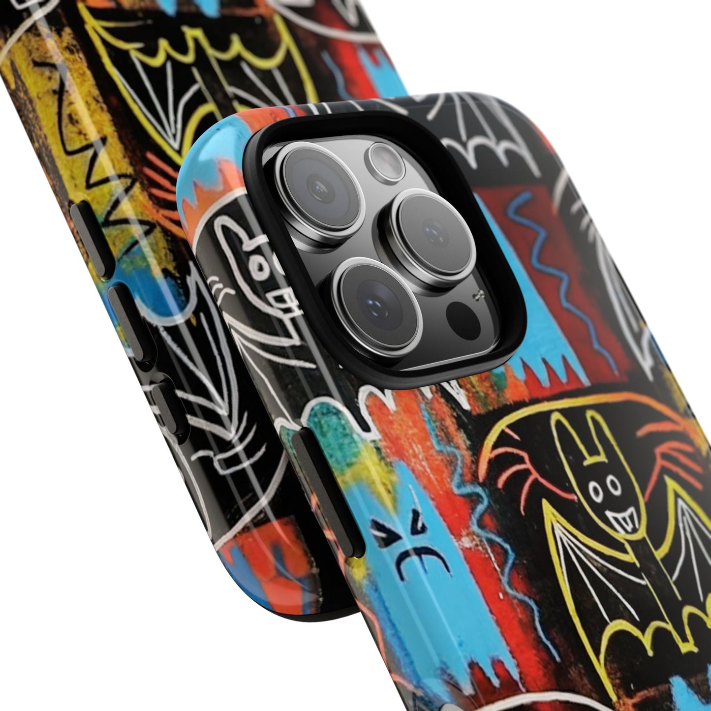 Graffiti Bat & Ghost Tough Phone Case - Basquiat Halloween Street Art Design