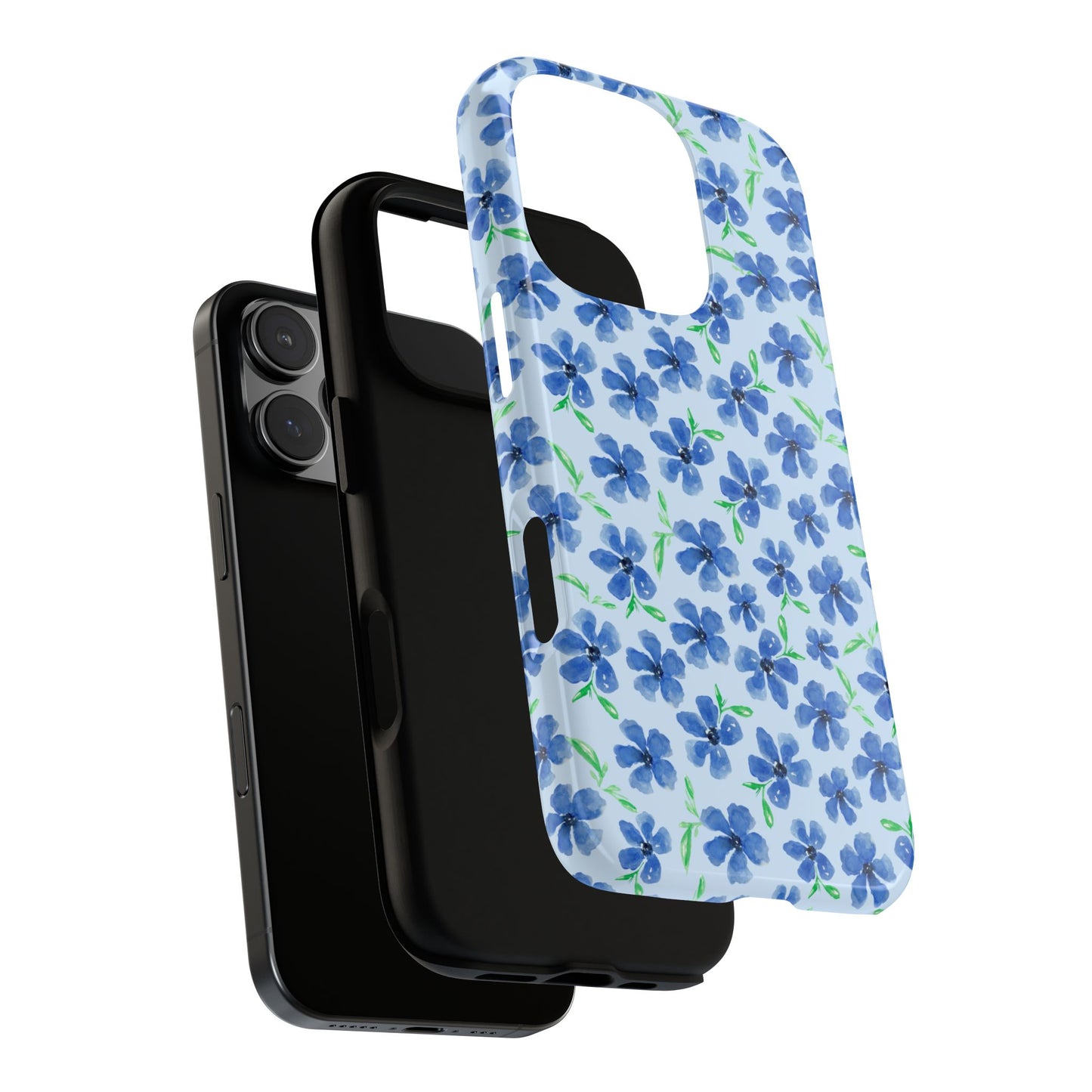 Blue Watercolor Floral Collage Phone Case - Soft Pale Blue Background, Abstract Lily-Inspired Flowers, Tough Case for iPhone & Samsung