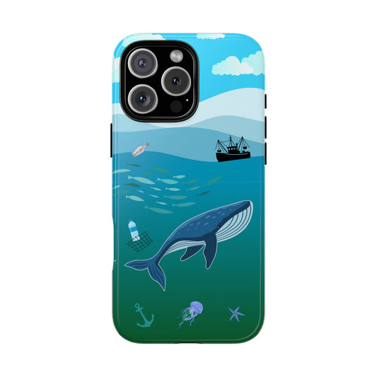 Whale Ocean Phone Case - Marine Life Illustration - Ocean Conservation Awareness Tough Case