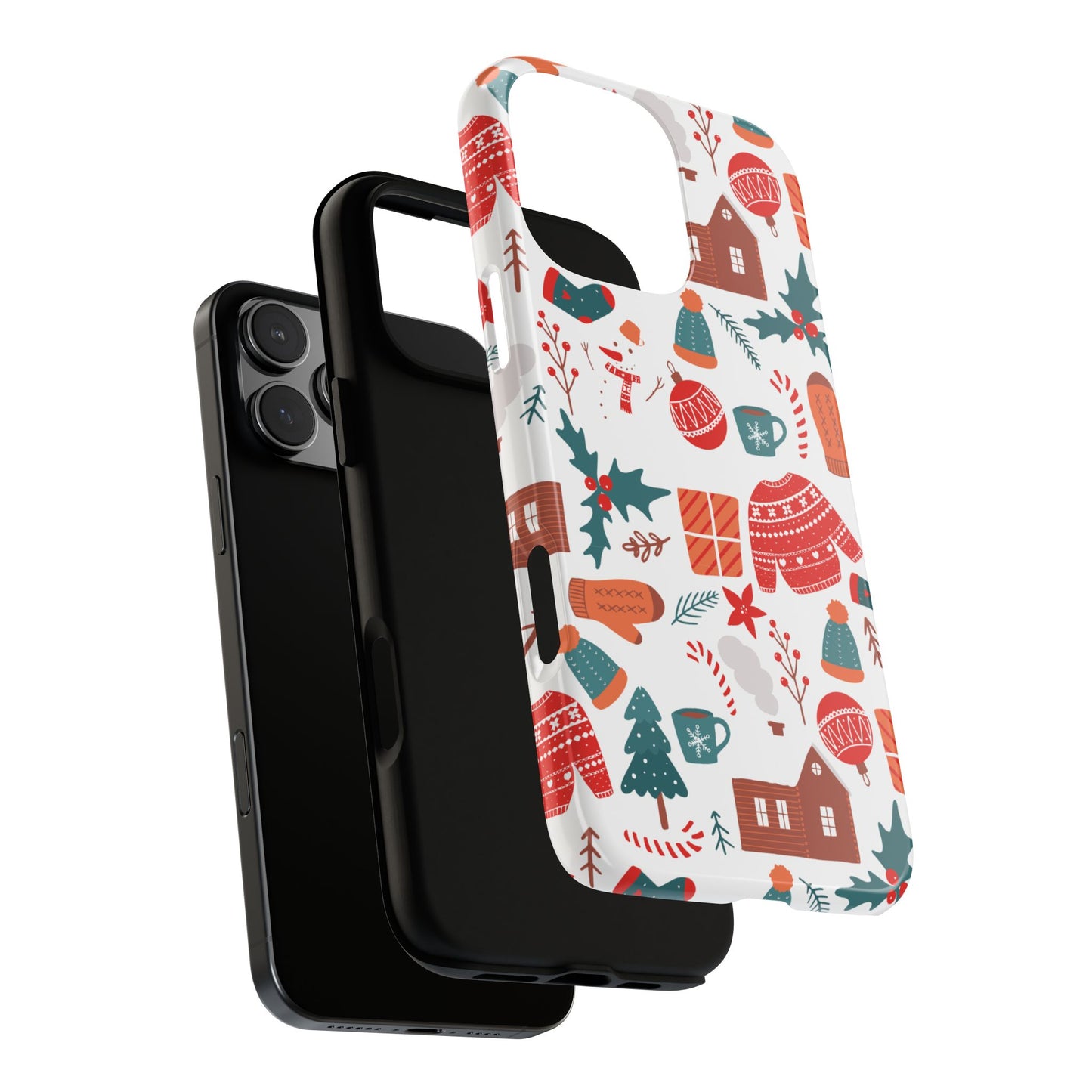 Cozy Cabin Christmas Tough Phone Case - Festive Pattern with Winter Hats & Sweaters