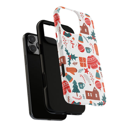 Cozy Cabin Christmas Tough Phone Case - Festive Pattern with Winter Hats & Sweaters