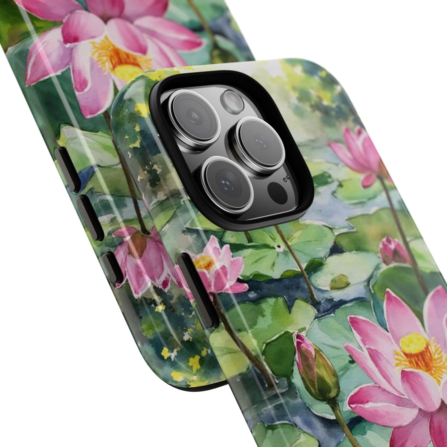 Pink & White Lotus Flower Tough Phone Case - Watercolor Lotus Pond Design