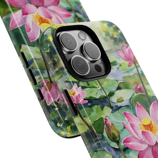 Pink & White Lotus Flower Tough Phone Case - Watercolor Lotus Pond Design