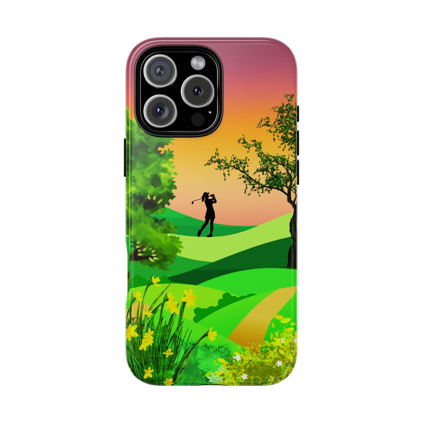 Minimal Golf Sunset Tough Phone Case - Golfer Silhouette Landscape