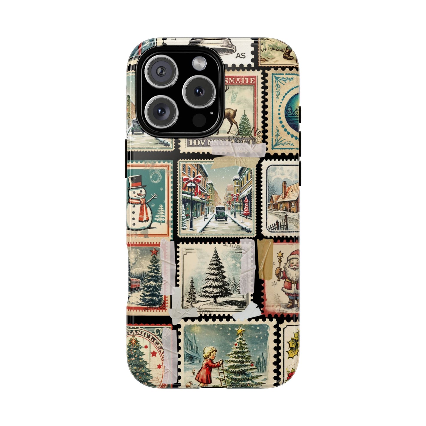 Vintage Christmas Stamp Tough Phone Case - Retro Festive Collage with Classic Holiday Charm