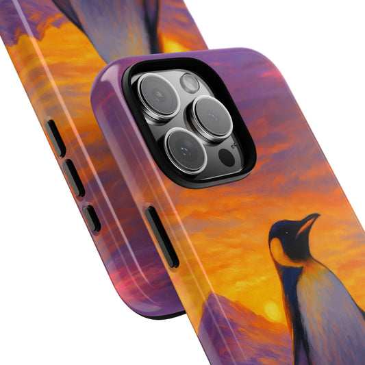 Antarctic Sunset Penguin Tough Phone Case with Warm Winter Glow