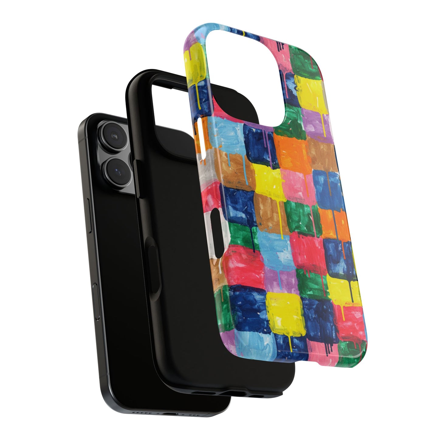 Abstract Color Block Phone Case - Bold Dripping Paint Squares Pattern - Artistic Tough Cover for iPhone & Samsung Galaxy