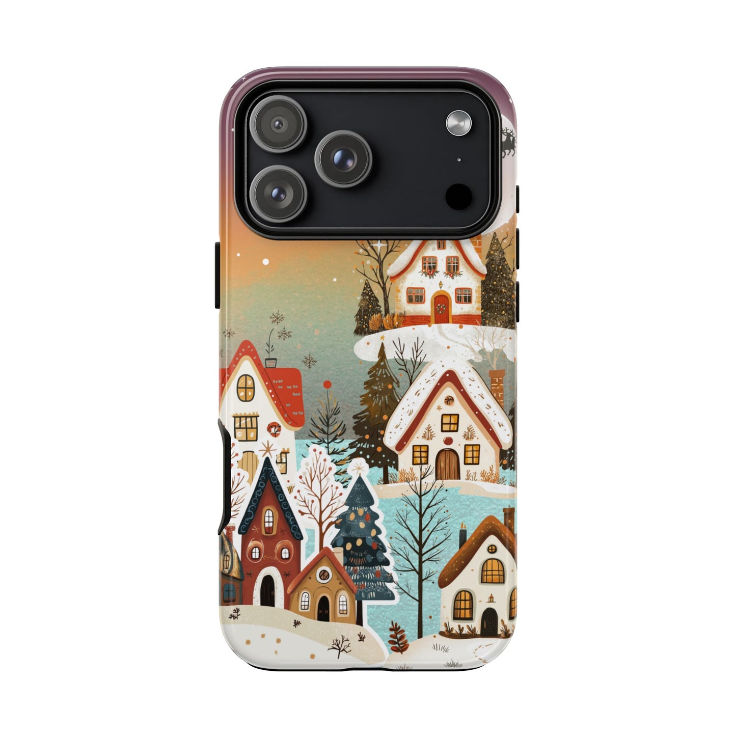 Scandinavian Christmas Night - Festive Winter Village Phone Case with Santa Silhouette