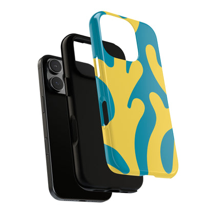 Teal & Yellow Seaweed Abstract Phone Case - Large Scale Organic Line Art, Fits iPhone, Samsung Galaxy and Google Pixel, various models