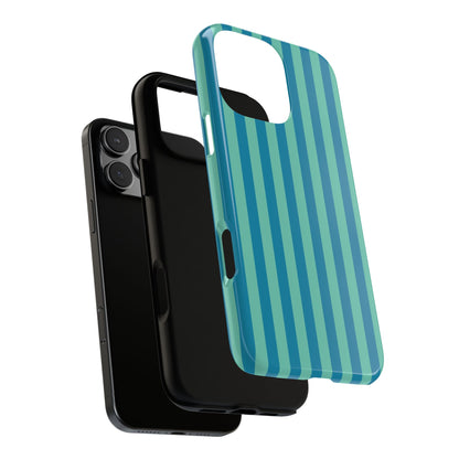 Aqua & Teal Striped Tough Phone Case - Minimal Retro Vibes