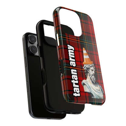 Tartan Army Phone Case - Funny Scottish Statue Cone Design on Red Plaid for iPhone & Samsung