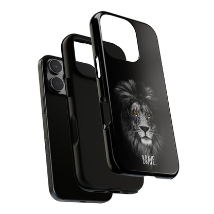 Brave Lion Tough Case for iPhone & Samsung - Black Minimalist Animal Art - Bold Motivational Design